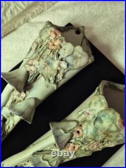Vintage Studio Pottery Mushroom Toadstool & Flora Wall Vases Pair Slab Built K
