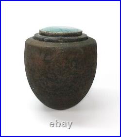Vintage Studio Pottery Raku Lidded Pot Turquoise Glazed Impressed Mark STUNNING