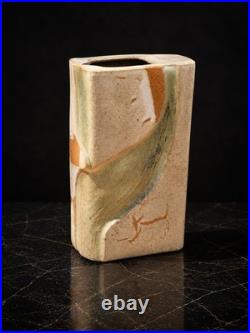 Vintage Studio Pottery Rectangular Vase Abstract Design Signed Ceramic Art
