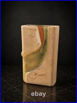 Vintage Studio Pottery Rectangular Vase Abstract Design Signed Ceramic Art
