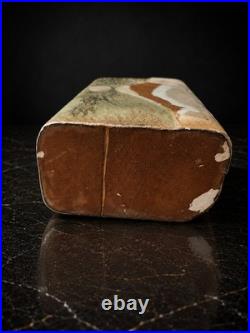 Vintage Studio Pottery Rectangular Vase Abstract Design Signed Ceramic Art