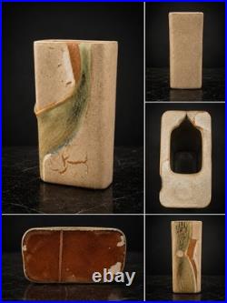Vintage Studio Pottery Rectangular Vase Abstract Design Signed Ceramic Art
