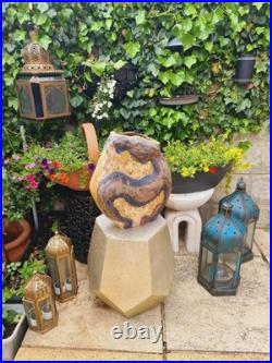 Vintage Studio Pottery Vase Abstract Handmade Nature Wildlife Stoneware Ceramic