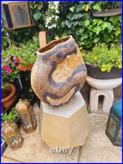 Vintage Studio Pottery Vase Abstract Handmade Nature Wildlife Stoneware Ceramic