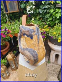 Vintage Studio Pottery Vase Abstract Handmade Nature Wildlife Stoneware Ceramic
