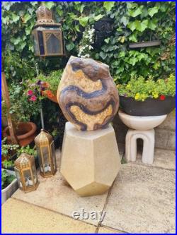 Vintage Studio Pottery Vase Abstract Handmade Nature Wildlife Stoneware Ceramic