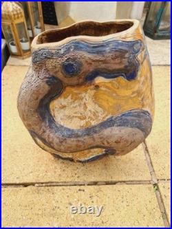 Vintage Studio Pottery Vase Abstract Handmade Nature Wildlife Stoneware Ceramic