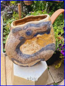 Vintage Studio Pottery Vase Abstract Handmade Nature Wildlife Stoneware Ceramic