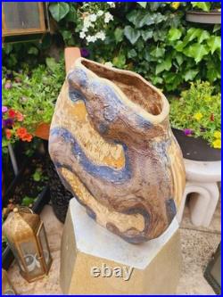 Vintage Studio Pottery Vase Abstract Handmade Nature Wildlife Stoneware Ceramic