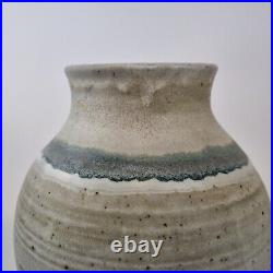 Vintage Studio Pottery Vase Unidentified Mark White With Blue 25cm High