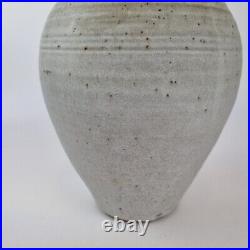 Vintage Studio Pottery Vase Unidentified Mark White With Blue 25cm High