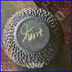 Vintage Textured Copper Glazed Raku Vessel with Copper Glazed Rim (Signed)