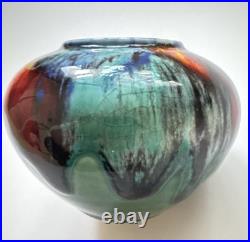 Vintage Tony Laverick Studio Pottery CRACKLE GLAZE Small Pot vase ASL 9cmx 6cm