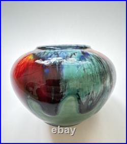 Vintage Tony Laverick Studio Pottery CRACKLE GLAZE Small Pot vase ASL 9cmx 6cm