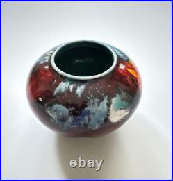 Vintage Tony Laverick Studio Pottery CRACKLE GLAZE Small Pot vase ASL 9cmx 6cm