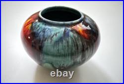 Vintage Tony Laverick Studio Pottery CRACKLE GLAZE Small Pot vase ASL 9cmx 6cm
