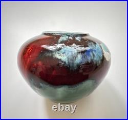 Vintage Tony Laverick Studio Pottery CRACKLE GLAZE Small Pot vase ASL 9cmx 6cm