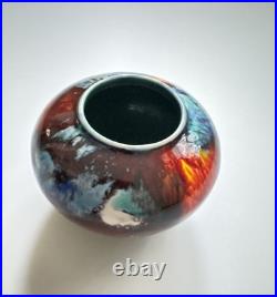 Vintage Tony Laverick Studio Pottery CRACKLE GLAZE Small Pot vase ASL 9cmx 6cm