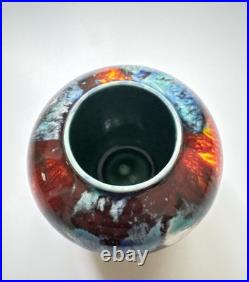Vintage Tony Laverick Studio Pottery CRACKLE GLAZE Small Pot vase ASL 9cmx 6cm