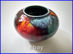 Vintage Tony Laverick Studio Pottery CRACKLE GLAZE Small Pot vase ASL 9cmx 6cm