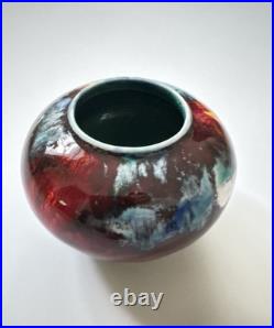 Vintage Tony Laverick Studio Pottery CRACKLE GLAZE Small Pot vase ASL 9cmx 6cm