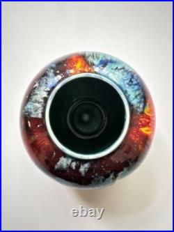 Vintage Tony Laverick Studio Pottery CRACKLE GLAZE Small Pot vase ASL 9cmx 6cm