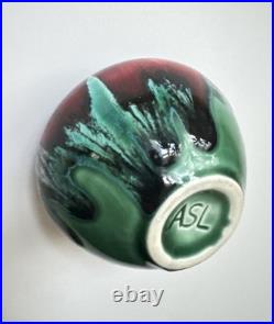 Vintage Tony Laverick Studio Pottery CRACKLE GLAZE Small Pot vase ASL 9cmx 6cm