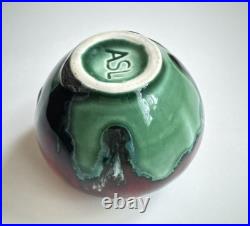 Vintage Tony Laverick Studio Pottery CRACKLE GLAZE Small Pot vase ASL 9cmx 6cm