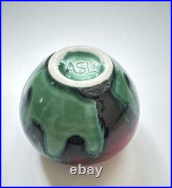 Vintage Tony Laverick Studio Pottery CRACKLE GLAZE Small Pot vase ASL 9cmx 6cm