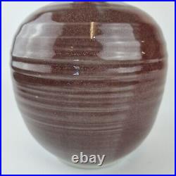 Vintage Unidentified Signed Studio Pottery Vase Bulbous Purple
