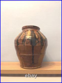 Vintage Very Large Terracotta Glazed Drip Glaze Urn Vase