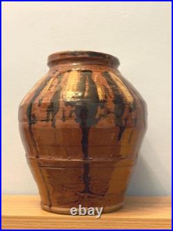 Vintage Very Large Terracotta Glazed Drip Glaze Urn Vase