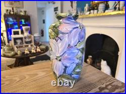 Vintage blue clematis large vase by Valerie and Ken Shelton studio pottery