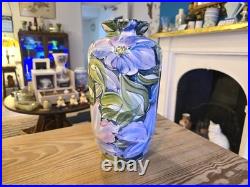 Vintage blue clematis large vase by Valerie and Ken Shelton studio pottery