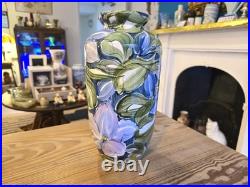 Vintage blue clematis large vase by Valerie and Ken Shelton studio pottery