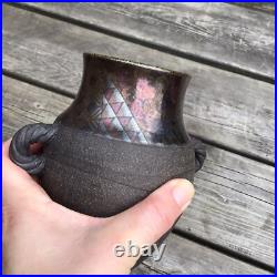 Vintage c. 1980s John Wheeldon Studio Pottery Handled Vase Geometric Metal Lustre