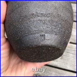 Vintage c. 1980s John Wheeldon Studio Pottery Handled Vase Geometric Metal Lustre