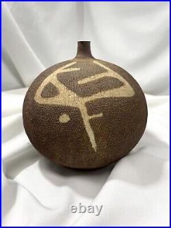 Vintage studio pottery brown bulb weed pot MCM Incredible Art Piece