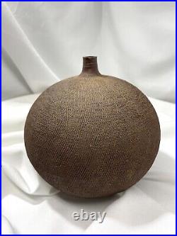 Vintage studio pottery brown bulb weed pot MCM Incredible Art Piece