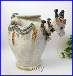 Vintage studio pottery large jar with bull head signed