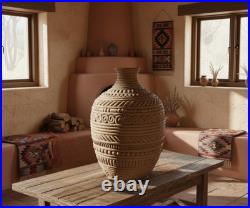Vtg 1975 Signed Studio Pottery Vase 14 Hand Carved Textured Tribal Southwestern