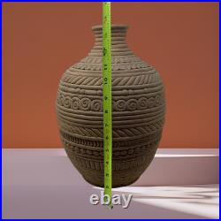 Vtg 1975 Signed Studio Pottery Vase 14 Hand Carved Textured Tribal Southwestern