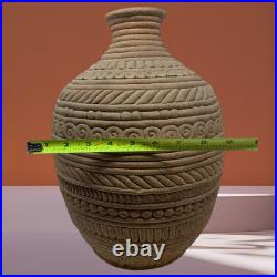 Vtg 1975 Signed Studio Pottery Vase 14 Hand Carved Textured Tribal Southwestern