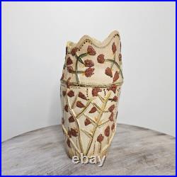 Vtg 1990s Bird Florals Retro Folk Relief Scalloped Studio Pottery Vase Vtg 1990s Bird Florals Retro Folk Relief Scalloped Studio Pottery Vase