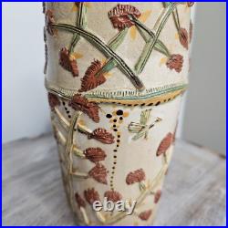 Vtg 1990s Bird Florals Retro Folk Relief Scalloped Studio Pottery Vase Vtg 1990s Bird Florals Retro Folk Relief Scalloped Studio Pottery Vase
