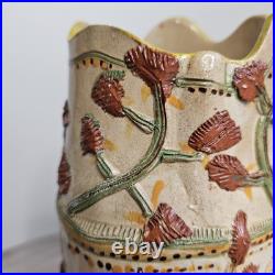 Vtg 1990s Bird Florals Retro Folk Relief Scalloped Studio Pottery Vase Vtg 1990s Bird Florals Retro Folk Relief Scalloped Studio Pottery Vase