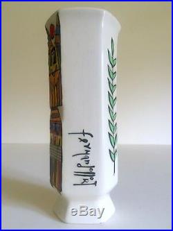 Vtg MID Century Modern El Salvador Art Pottery Hand Painted Signed Angel Vase