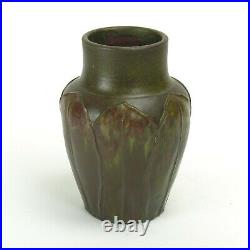 WJW Walley Pottery studio leaf decorated vase matte green brown arts & crafts