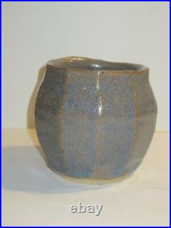 Warren Mackenzie Faceted Light Blue Pottery Vase, Stamped From Private Coll