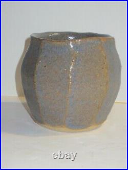 Warren Mackenzie Faceted Light Blue Pottery Vase, Stamped From Private Coll